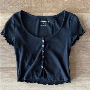Aeropostale Small Black Cropped Button-Up Top